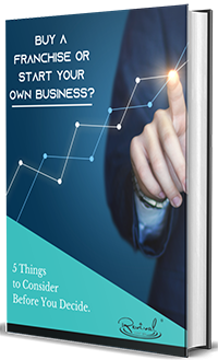 Mockup of a book titled buy a franchise or start your own business?